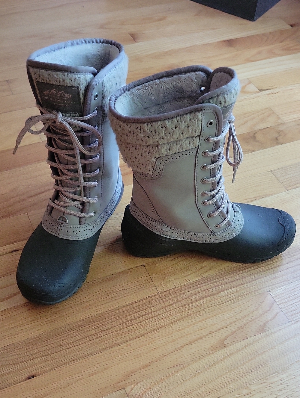 The North Face Women's Taupe and Black Insulated Lace-Up Winter Boots